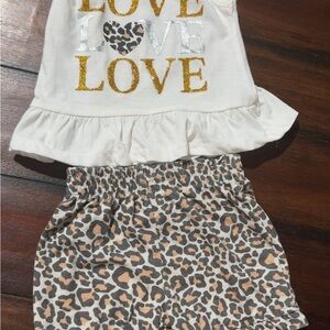Source Unknown White Ruffle Top and Leopard Print Shorts Set